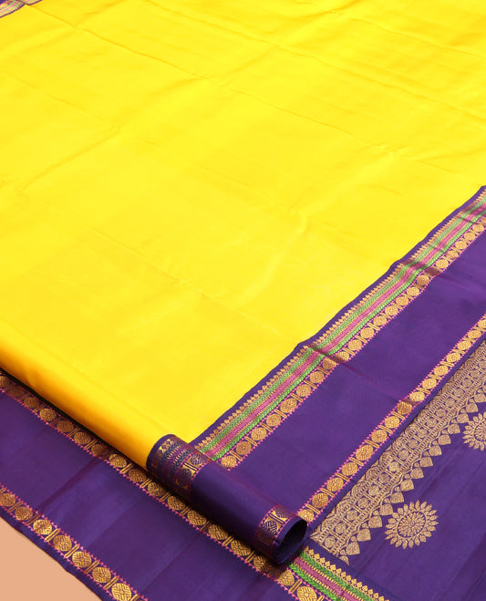 Yellow Plain Kanchipuram Silk Saree