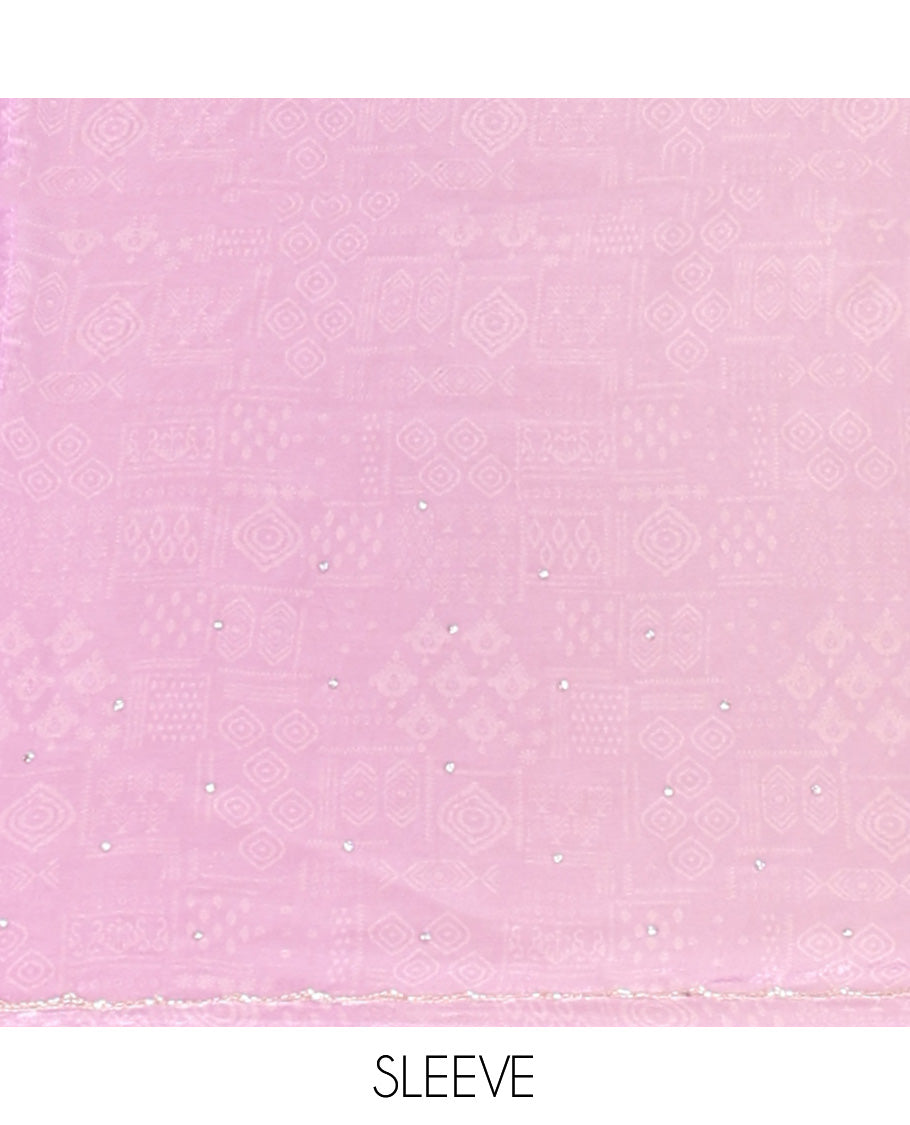 Lavender and Cream Designer Saree, Gracefully Embellished with Embroidered Buttas All Over Its Body, Scallop Embroidered Border, And Paired with a Matching Stone Work Blouse