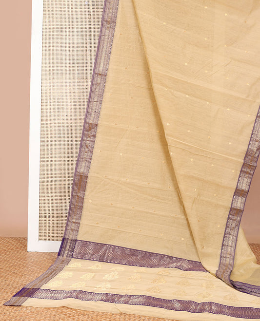 Sandal motifs chanderi cotton saree with contrast traditional zari design border & floral design pallu