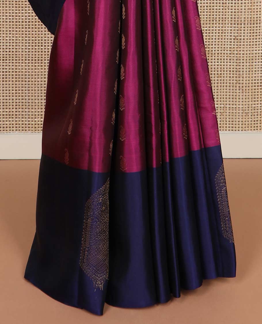 Magenta manga zari buttas silk mix saree, contrast unique manga butta border & pallu of jaal designs