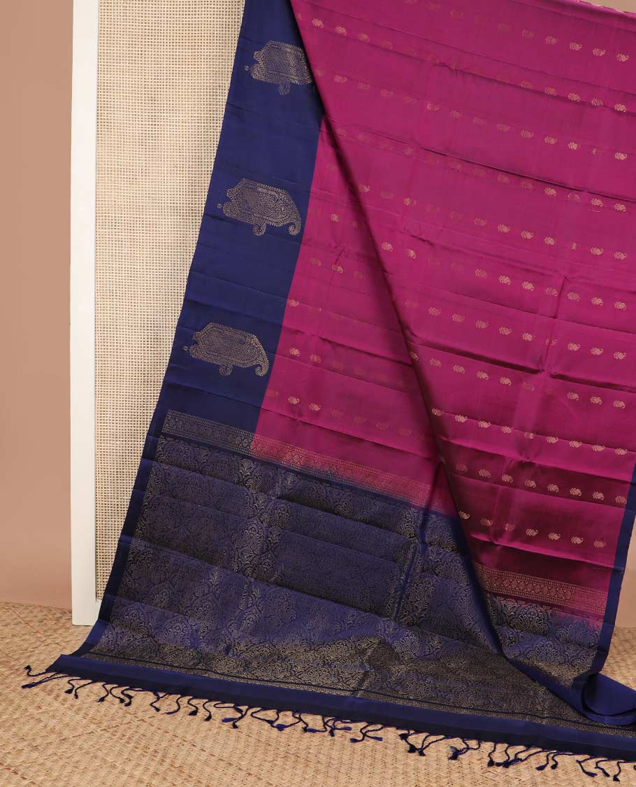 Magenta manga zari buttas silk mix saree, contrast unique manga butta border & pallu of jaal designs
