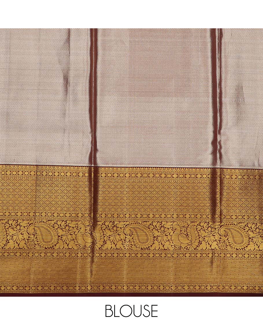 Blue puresilk halfsaree, floral jaal jacquard skirt, contrast blouse, and border of salngai,neli,poun,jaal,manga and jaal, and dhavani of embossed with zari weave