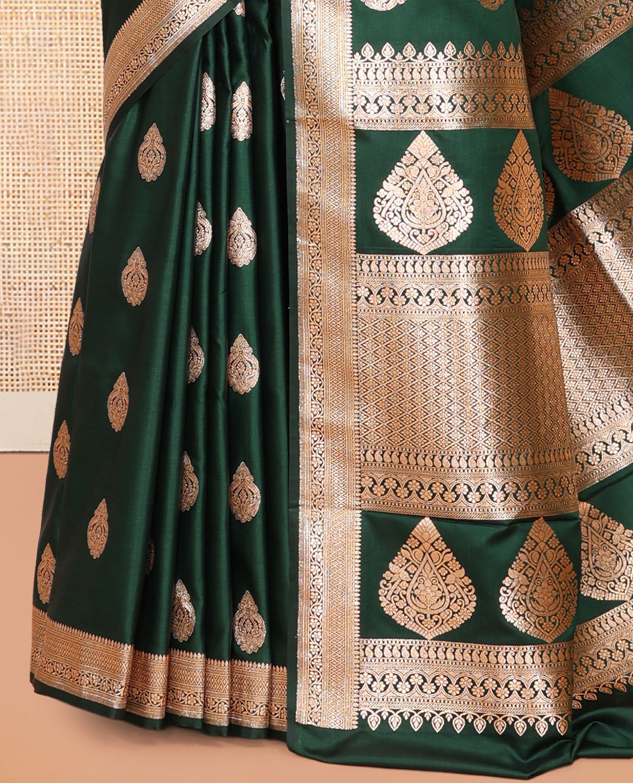 Green Semi-Banaras Satin Silk Saree