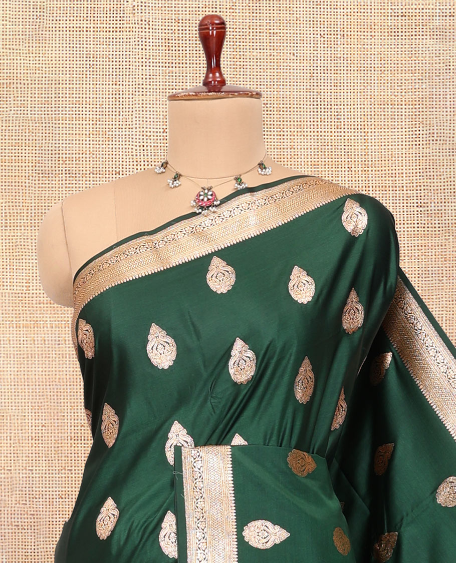 Green Semi-Banaras Satin Silk Saree
