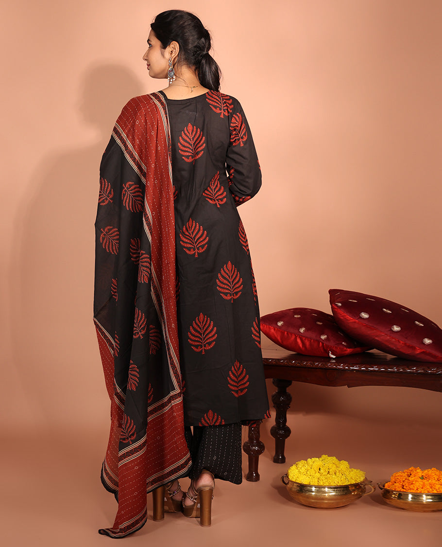 Black Cotton Readymade Suit