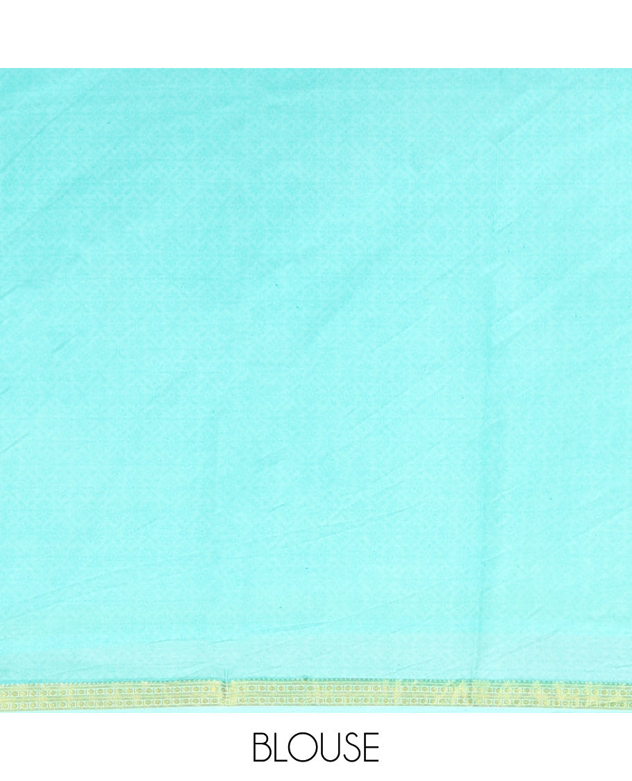 Blue Floral-Vine Printed Silk Saree, a Traditional Zari Border, Floral Pallu, a Matching Blouse