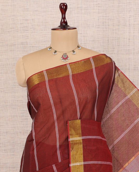 Maroon Jute Cotton Saree