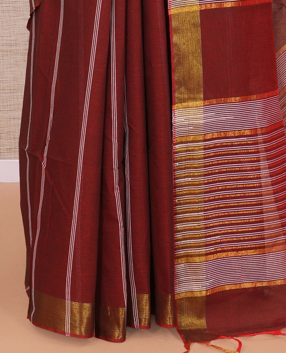 Maroon Jute Cotton Saree