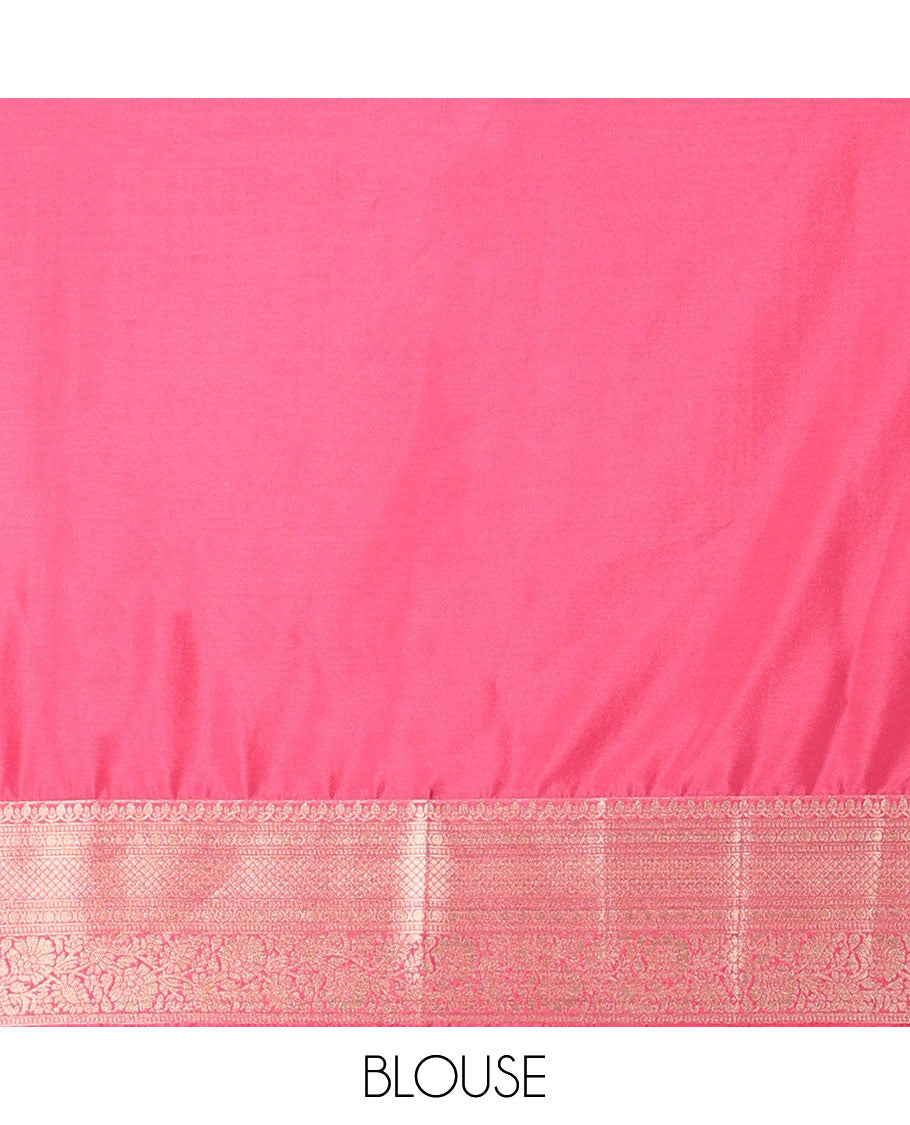 Pink  striped , floral motifs art mysore silk saree with contrast zari design border & pallu of intricate design