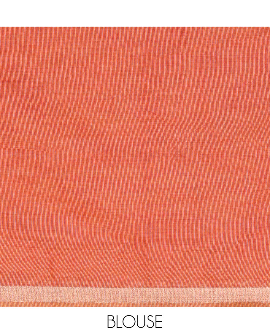 Yellow Plain Jamdani Cotton Saree, Highlighted by a Golden Zari Border, Pallu of Kashmiri-Style Weaving, and Paired with a Contrast Striped Blouse