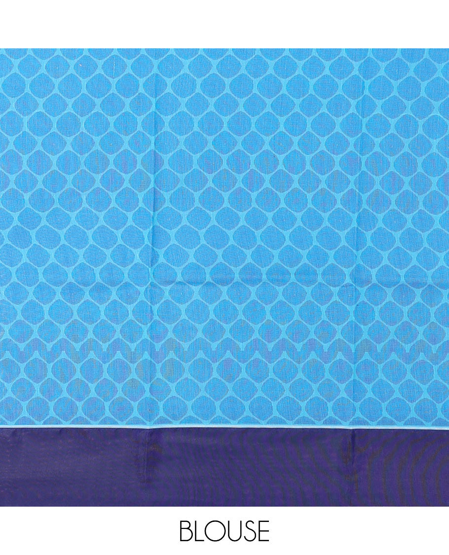 Blue Semi-Silk Cotton Saree, Subtly Sparkled with Stripes All Over Its Body, Complemented by Contrast Border, Pallu Steeped with Pine Tree Motifs, and Paired with a Matching Blouse