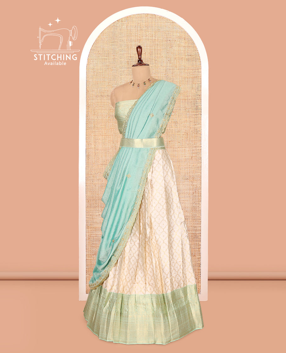 Cream-Pista Green Semi-Silk Half-Saree