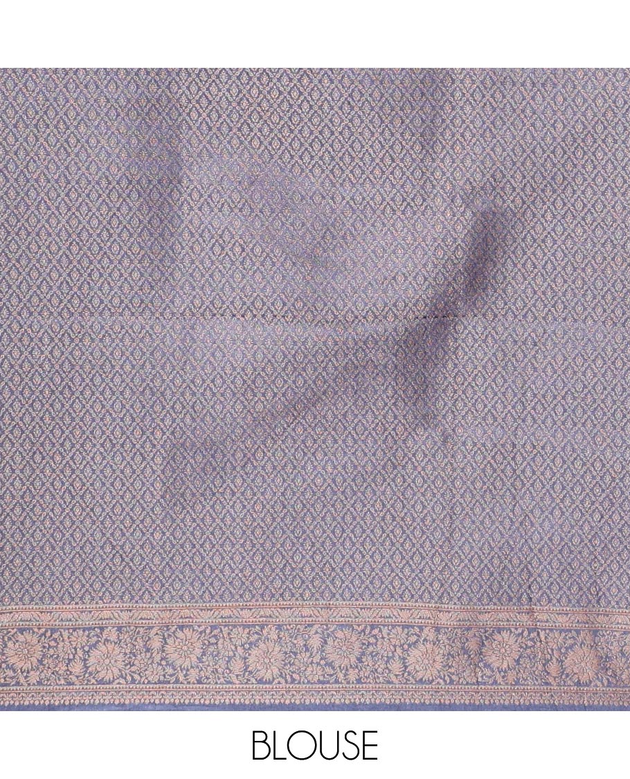 Blue argyle enclosed with motifs semi- banaras tussar saree, self zari design border & zari jaal design pallu