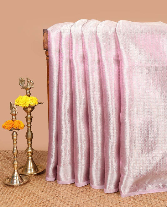 Baby pink brocade design celebrity tissue saree with self border & rich pallu along with plain blouse