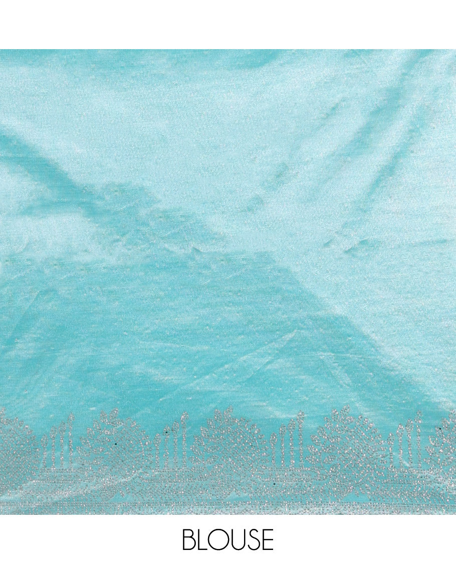 Sky Blue Twill Net Saree