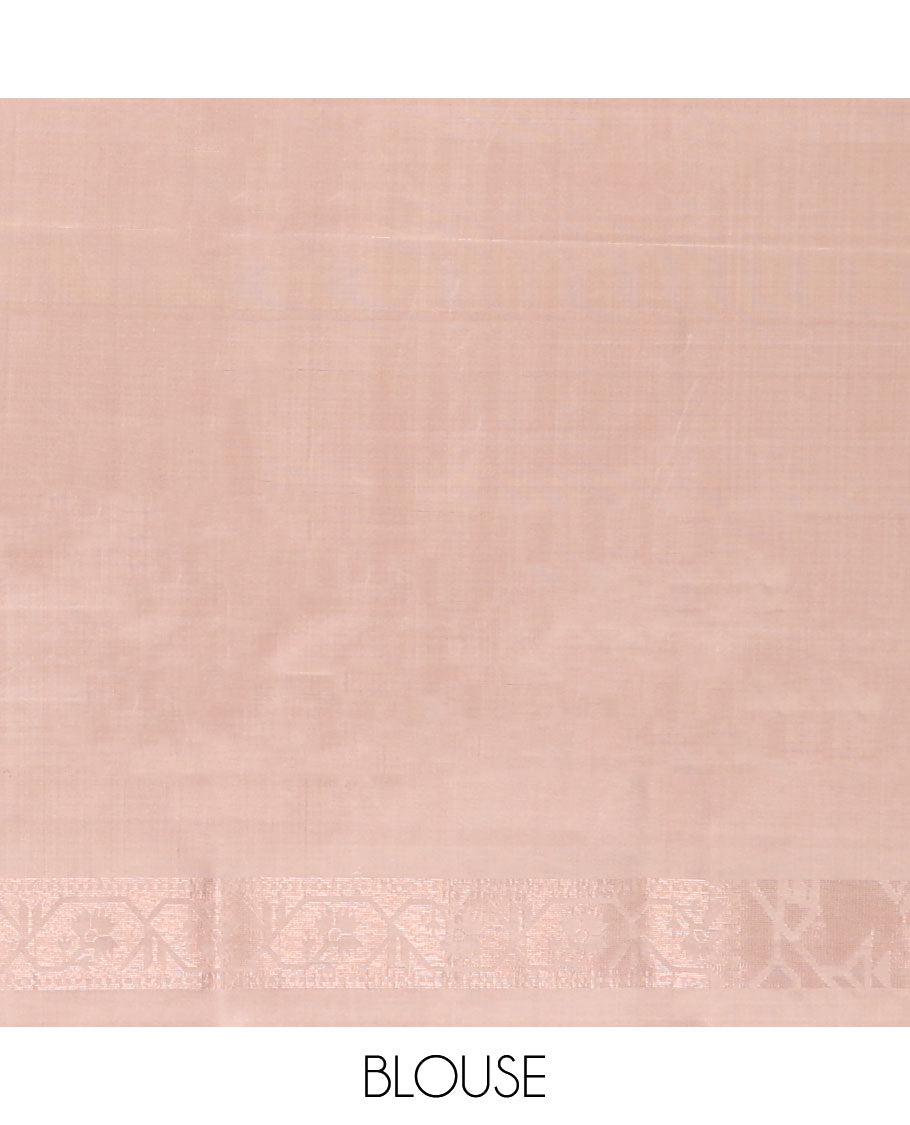 Pink soft silk saree with buttas, contrast border & pallu of patola-style designs