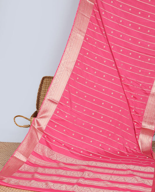 Pink  striped , floral motifs art mysore silk saree with contrast zari design border & pallu of intricate design
