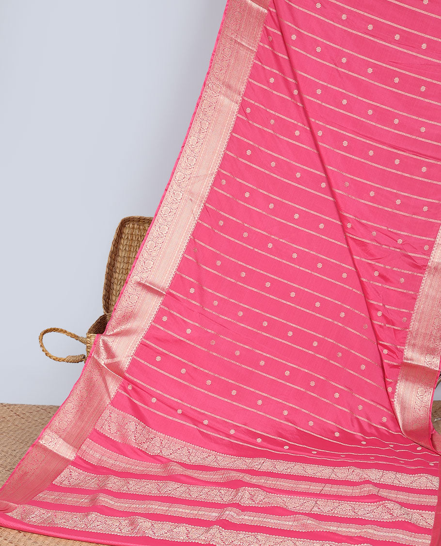 Pink  striped , floral motifs art mysore silk saree with contrast zari design border & pallu of intricate design