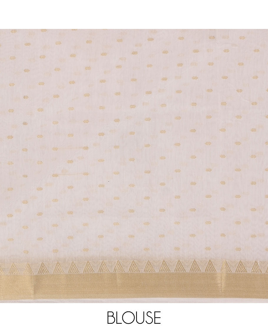 Cream zari buttas Mercerised cotton saree, traditional zari temple border, zari striped pallu & small gold butta blouse
