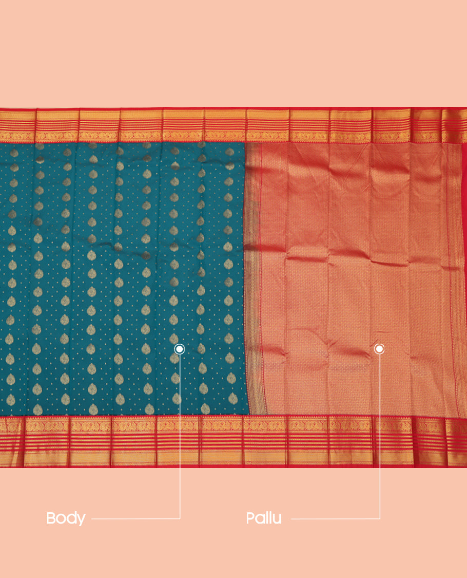 Blue Budget Silk Saree, Finely Crafted with Zari Buttas, a Contrast Traditional Zari Border, Grand Pallu, and a Contrast Blouse