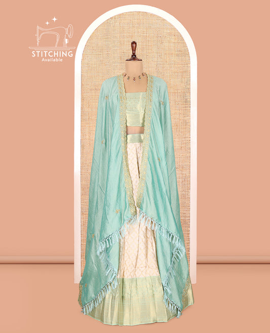 Cream-Pista Green Semi-Silk Half-Saree