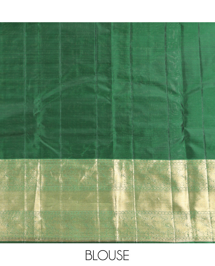Sandal Vasundhara Lite-Silk Mix Saree, Sparsely Woven with Zari Butta Enclosed Checks, a Contrast Border of Yaali Designs, Grand Pallu, and a Contrast Blouse