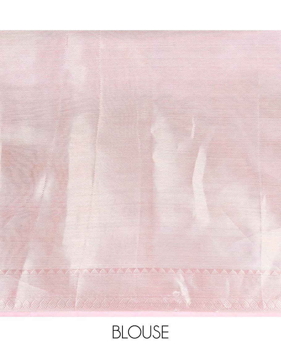 Baby pink brocade design celebrity tissue saree with self border & rich pallu along with plain blouse