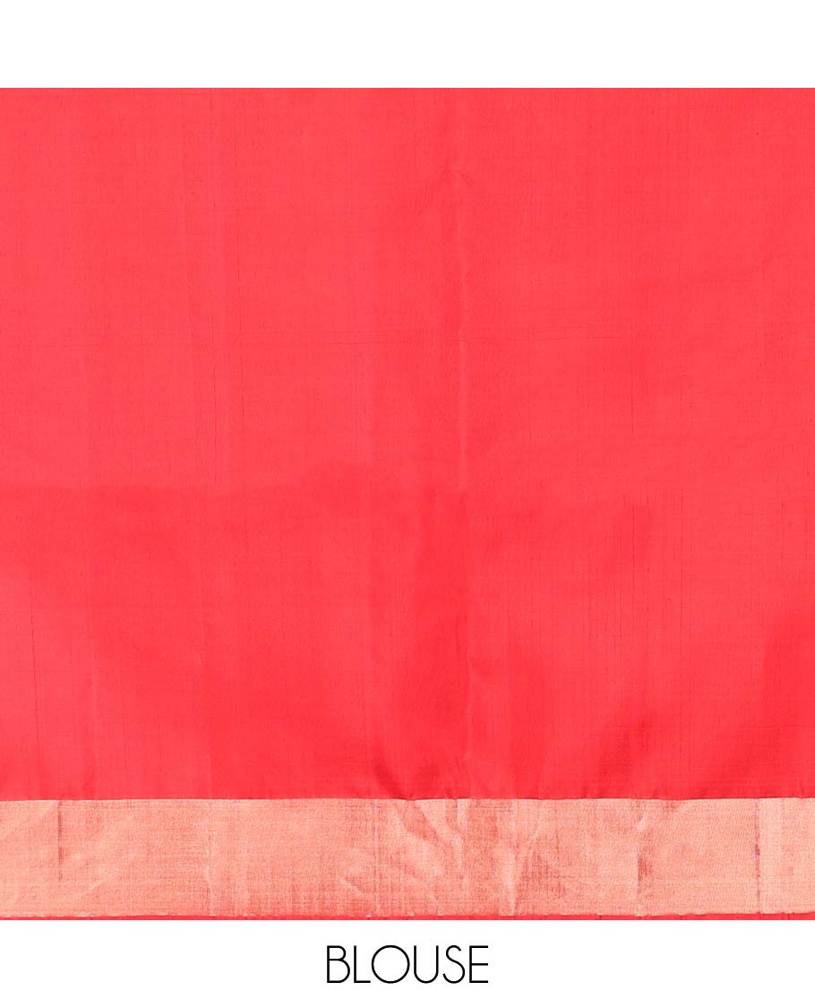 Red floral buttas soft silk saree with self floral zari border & floral zari design pallu