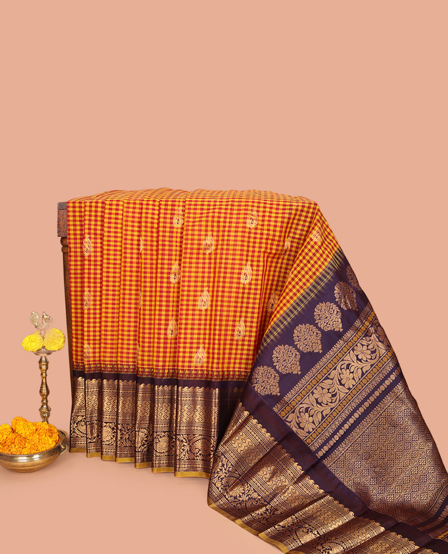 Red-Orange Gadwal Silk Mix Saree