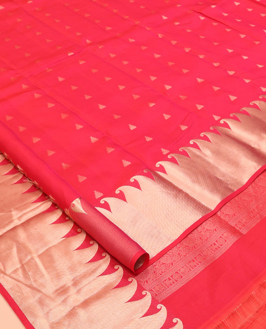 Red Vasundhara Lite Silk Mix Saree, Gleamed Up with Rekku Buttas, a Manga Zari Border, Grand Jaal Pallu, and a Matching Blouse