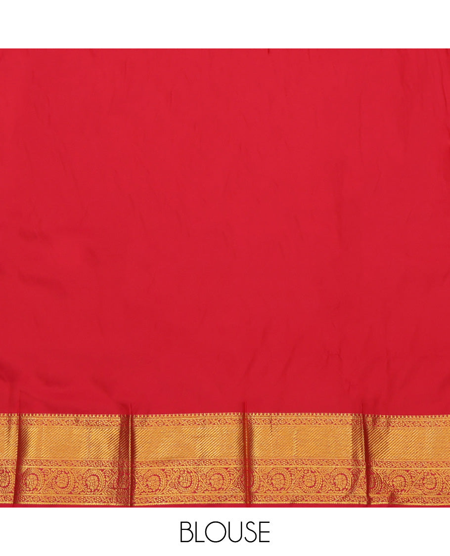 Yellow Budget Silk Saree, Adorned with Zari Buttas, a Contrast Traditional Zari Border, Grand Pallu, and a Contrast Blouse