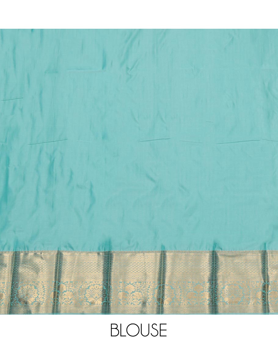 Green Budget Silk Saree, Embellished with Zari Buttas and Checks, Complemented by Contrast Traditional Zari Border, Intricate Pallu, and Contrast Blouse