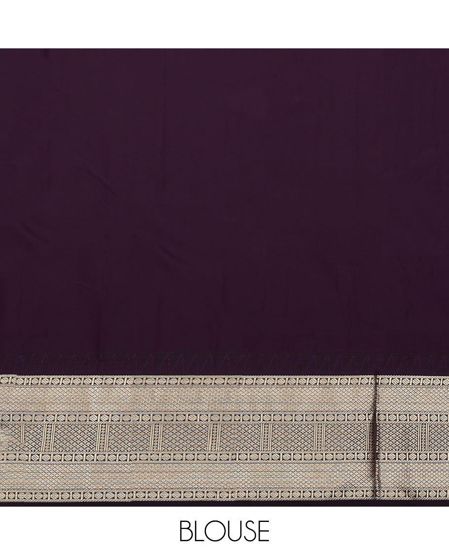 Parrot Green Budget Silk Saree, Gleamed Up with Zari Butta Enclosed Checks on Its Body, Complemented by a Contrast Traditional Zari Design Temple Border, Grand Jaal Pallu, and Paired with a Contrast Blouse