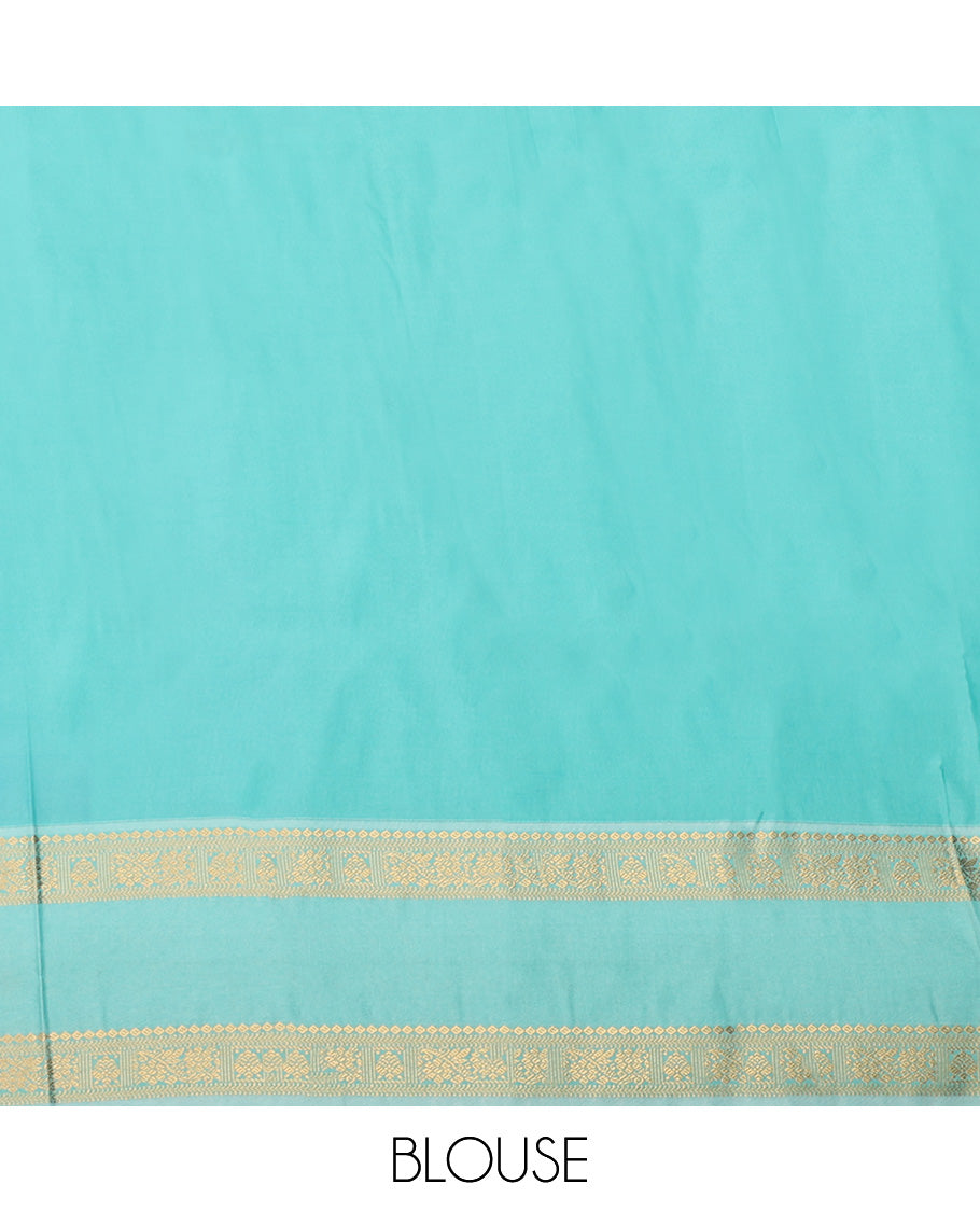 Royal Blue Budget Silk Saree, Featuring Temple Zari Buttas All Over Its Body, Complemented by a Contrast Traditional Zari Design Rettai Pettu Border, Grand Jaal Pallu, and Paired with a Contrast Blouse