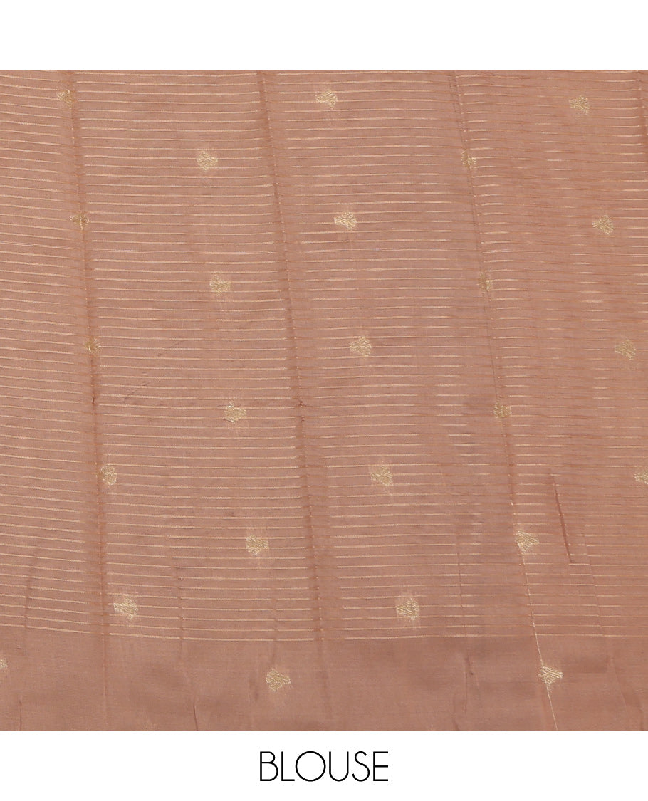 Green Litchi Saree, Crafted with Zari Buttas and Checks, a Contrast Traditional Zari Border, a Grand Pallu, and a Contrast Blouse