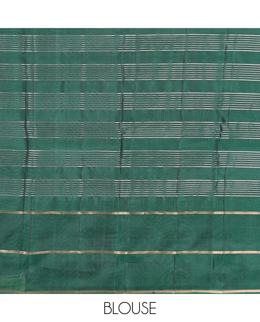 Pale Blue Kanchipuram Silk Saree, Woven with Checks, a Contrast Yaanai-Peacock Buttas Border, Intricate Pallu, and a Contrast Blouse