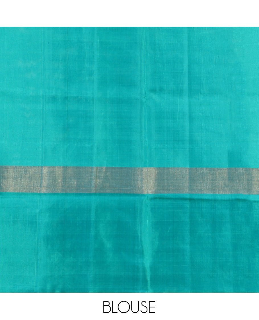 Yellow Mayuri Soft Silk Saree, Sparsely Woven with Buttas, Complemented by a Contrast Floral Border, Unique Design Pallu, and a Contrast Blouse