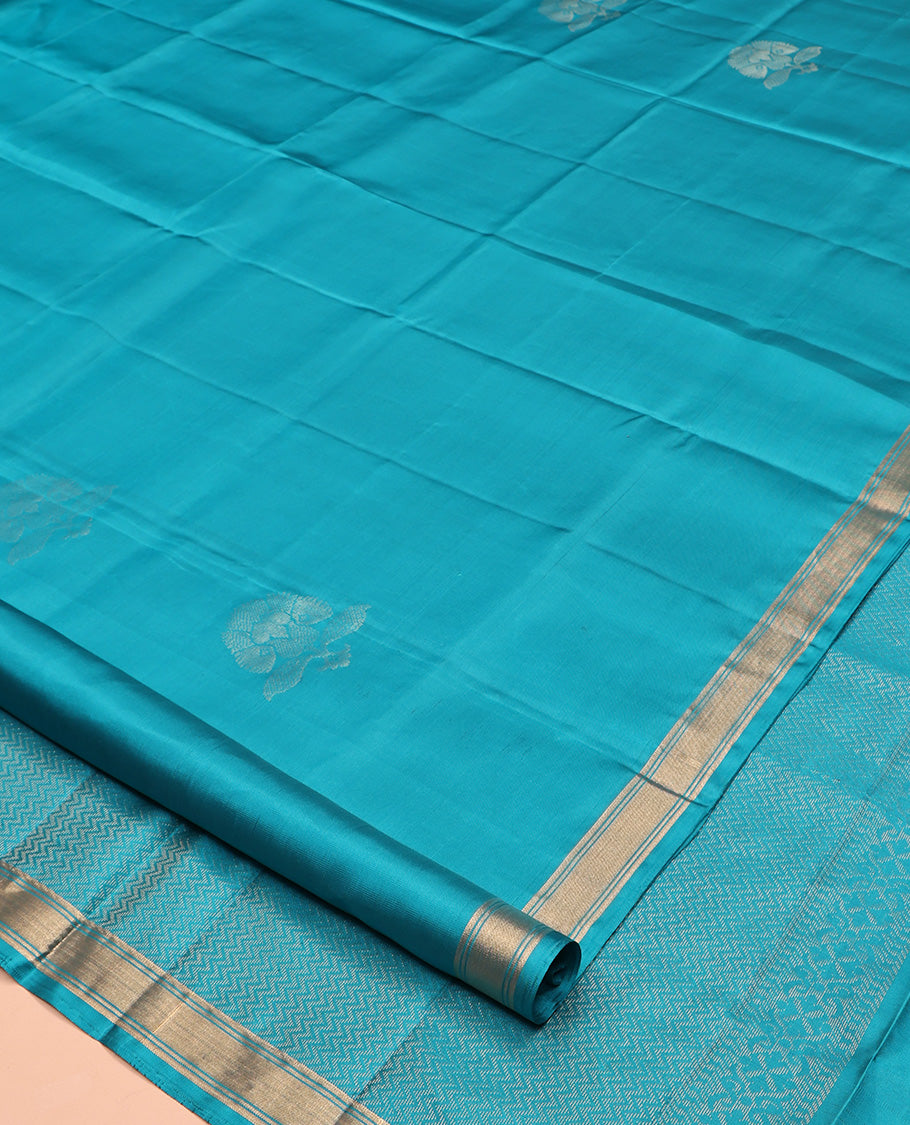 Blue Mayuri Lite Silk Mix Saree, Subtly Sparkled with Zari Buttas All Over Its Body, Highlighted by a Zari Border, Pallu of Vanki Designs, and Paired with a Matching Blouse