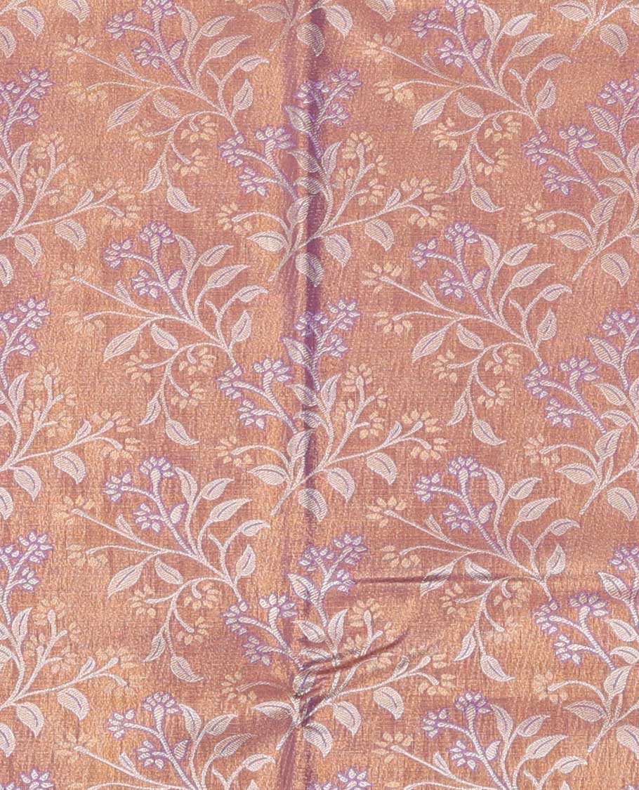 Brown floral design art silk pavadai material with contrast zari design border & floral zari design blouse