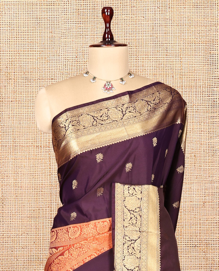 Rust Half-And-Half Budget Silk Saree Features Jacquard, Traditional Border, Grand Pallu, Contrast Blouse