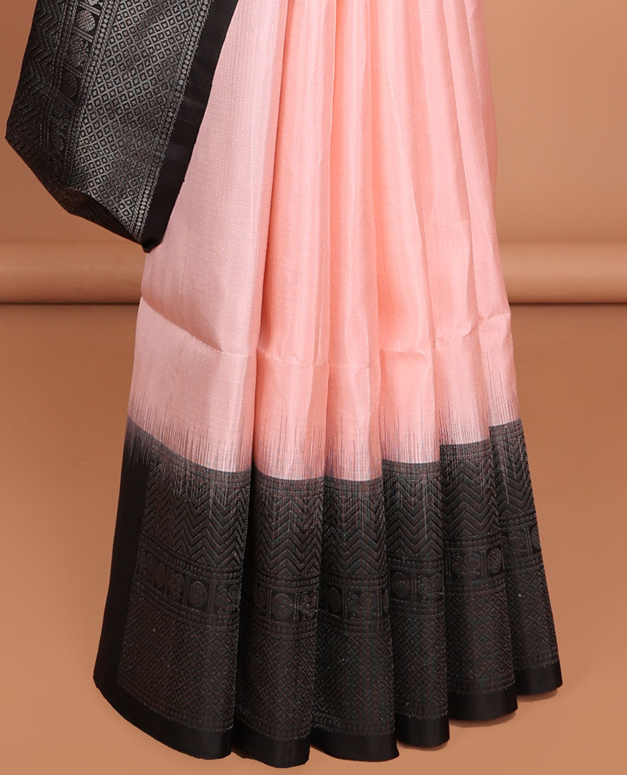 Pink Mayur soft silk saree with contrast zari design border & argyle pattern pallu