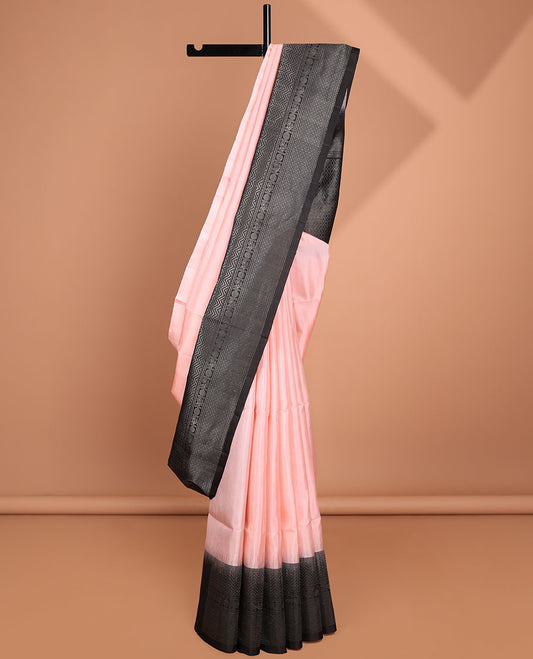 Pink Mayur soft silk saree with contrast zari design border & argyle pattern pallu