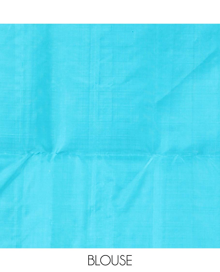 Borderless blue stripes and muniya motifs woven soft silk saree, self-pallu of paiyaadi kattam design