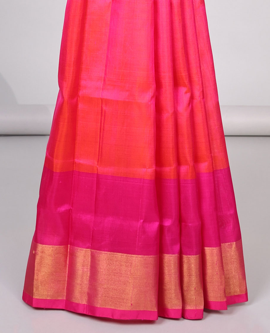 Pink  floral buttas uppada silk saree with contrast zari border & floral design pallu