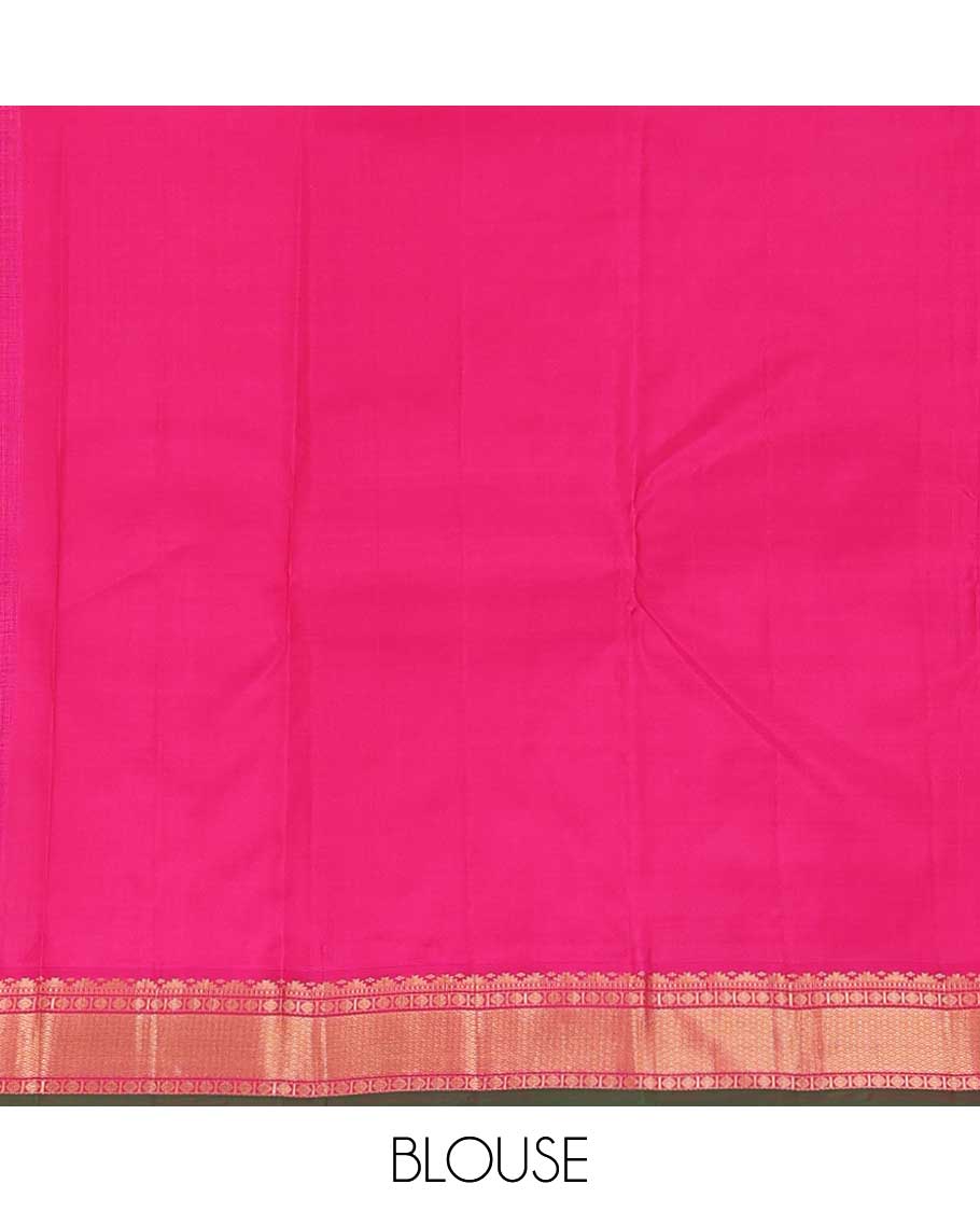 Parrot green zari buttas silk saree, contrast border of rekku, Muthu, poun, and mayil kann, and pallu of mayil kann and manga designs