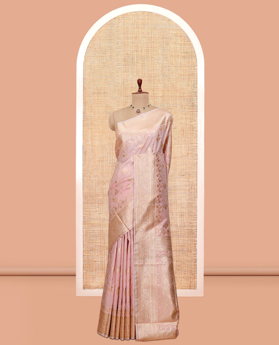 Pink Semi-Banaras Nylon Saree