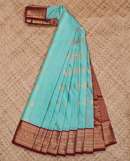 Blue Budget Silk Saree, Beautified with Zari Buttas All Over Its Body, Complemented by a Contrast Traditional Zari Design Border, Intricately Designed Pallu, and Paired with a Contrast Blouse