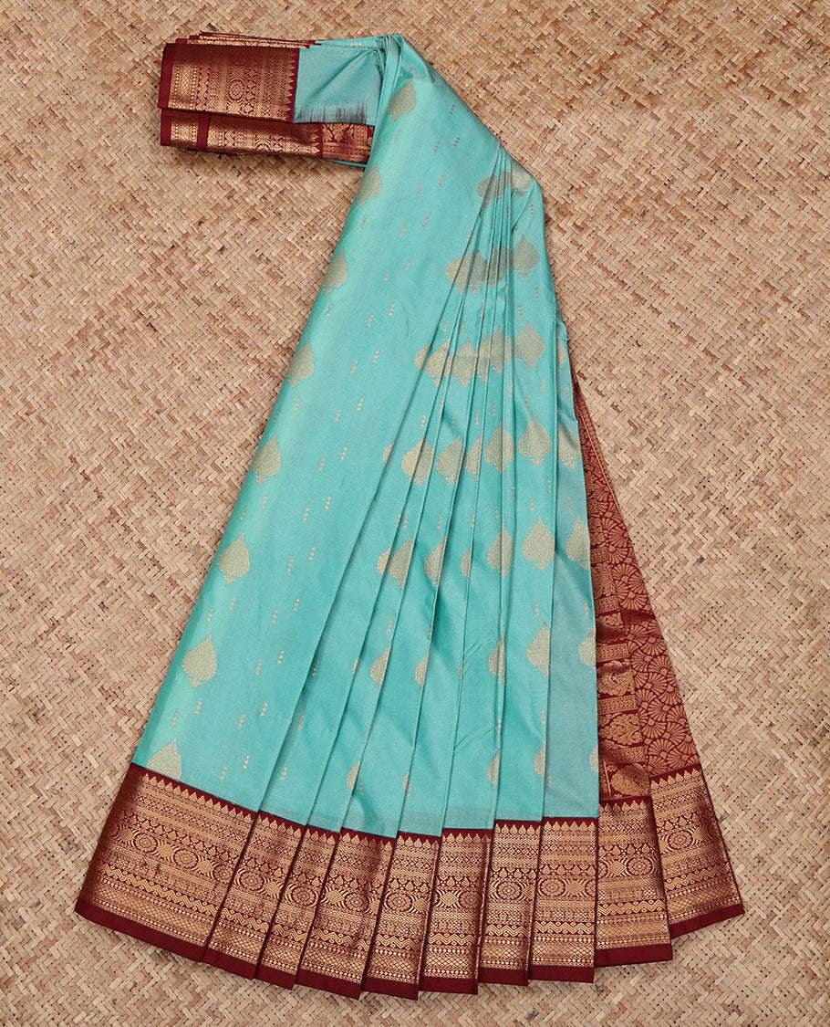 Blue Budget Silk Saree, Beautified with Zari Buttas All Over Its Body, Complemented by a Contrast Traditional Zari Design Border, Intricately Designed Pallu, and Paired with a Contrast Blouse