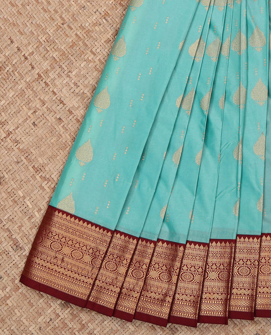 Blue Budget Silk Saree, Beautified with Zari Buttas All Over Its Body, Complemented by a Contrast Traditional Zari Design Border, Intricately Designed Pallu, and Paired with a Contrast Blouse