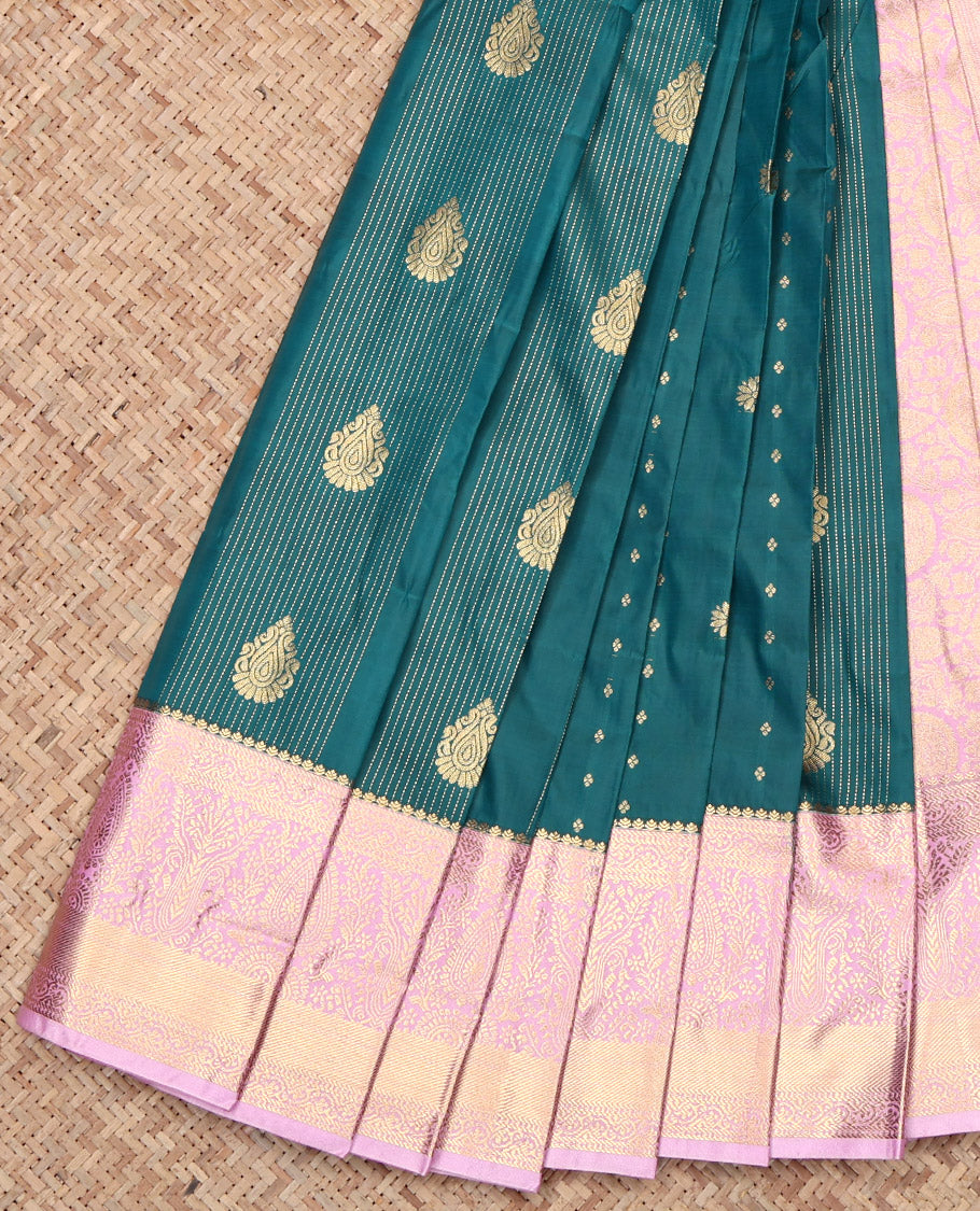 Teal Budget Silk Saree, Delicately Woven with Zari Designs, Contrast Traditional Zari Border, Grand Pallu, and a Contrast Blouse